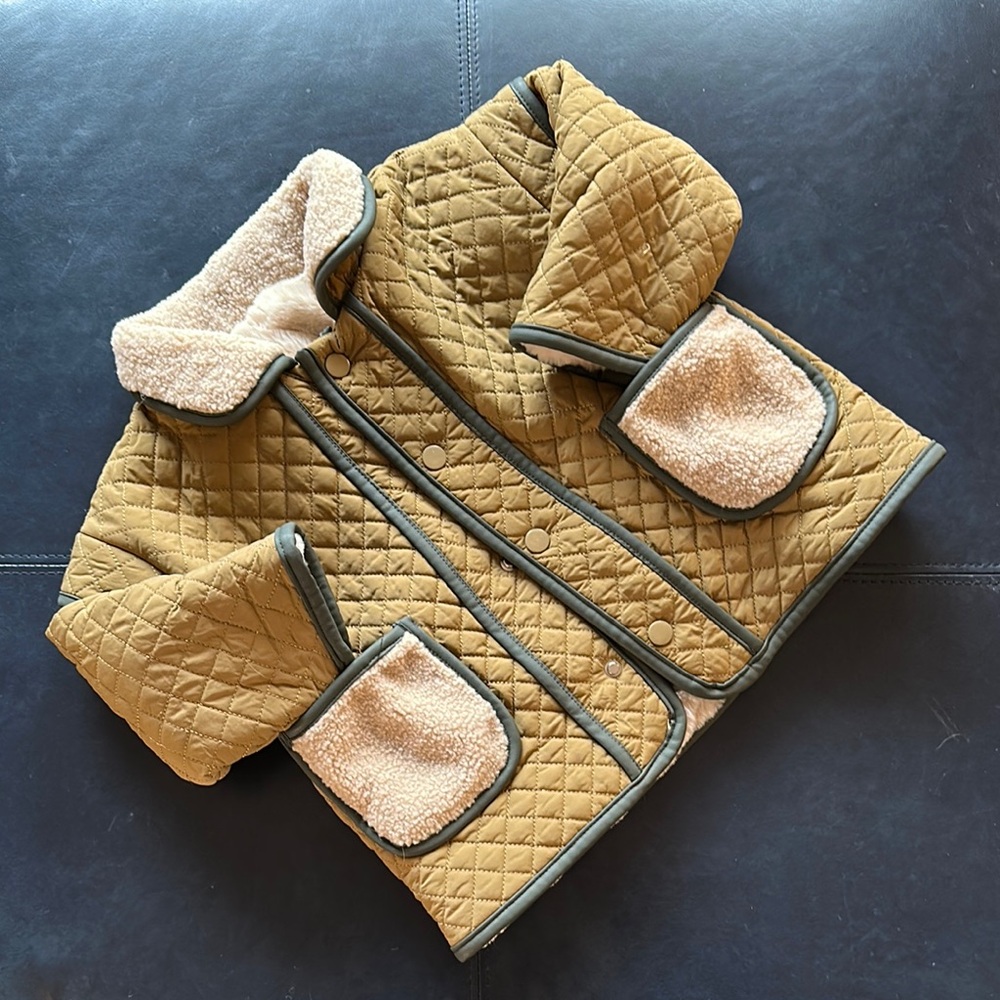 Quilted OLIVE GREEN Kids Jacket with Sherpa Lining